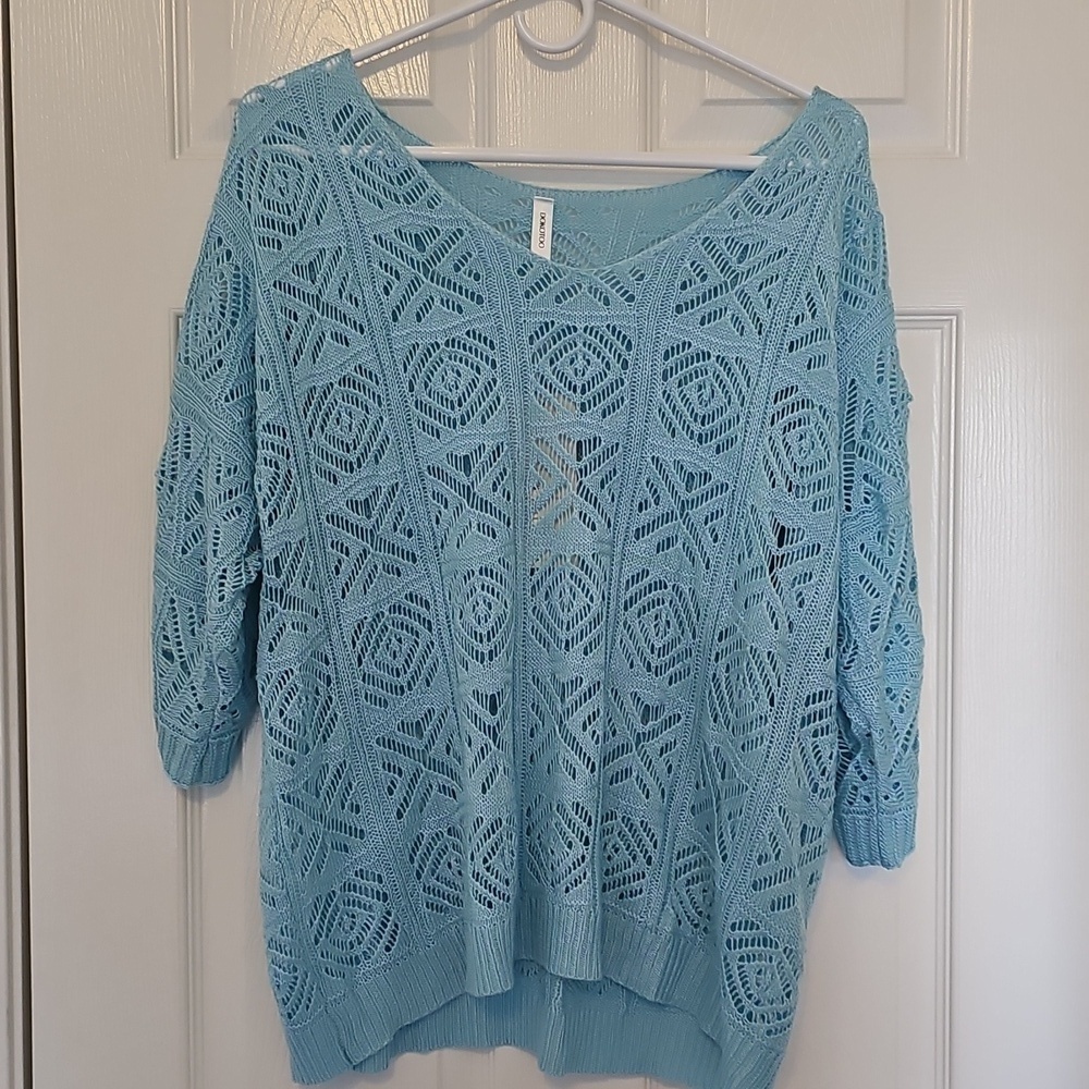 Dokotoo Off-the-Shoulder 3/4 Sleeve Summer Loose Blue Sweater 1X New